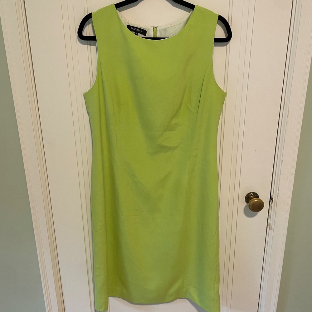 Lafayette 148 New York Sleeveless Silk Sheath Dress Size 10 Lime Green